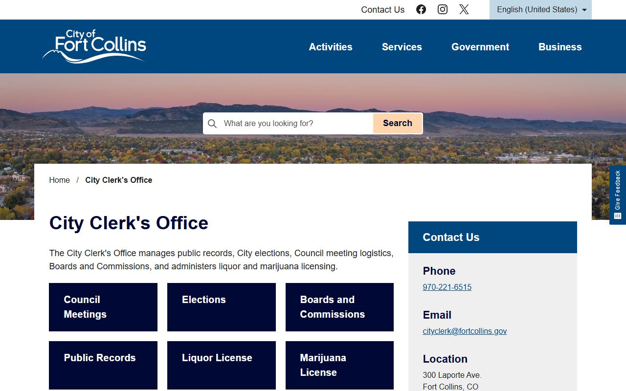 Fort Collins city clerk records for white pages lookup