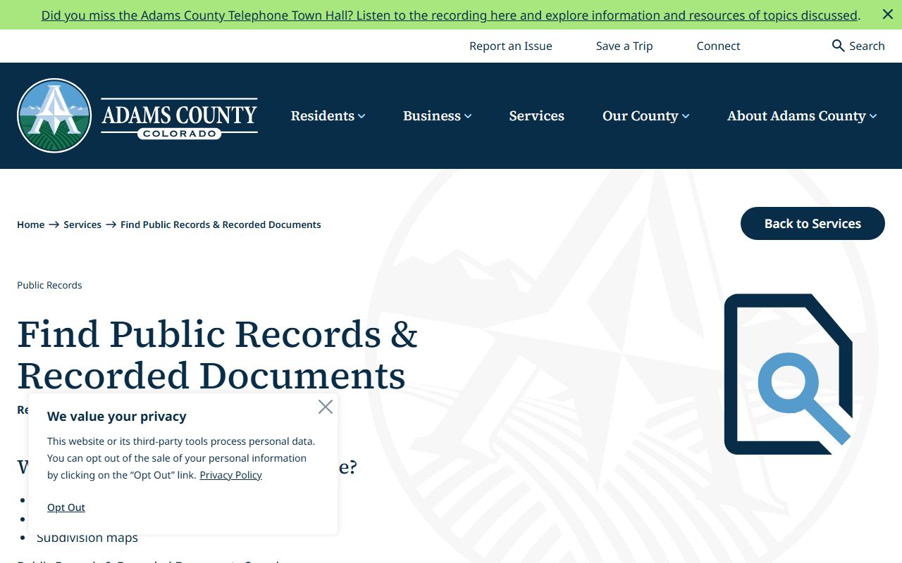 Adams County public records search for white pages lookup
