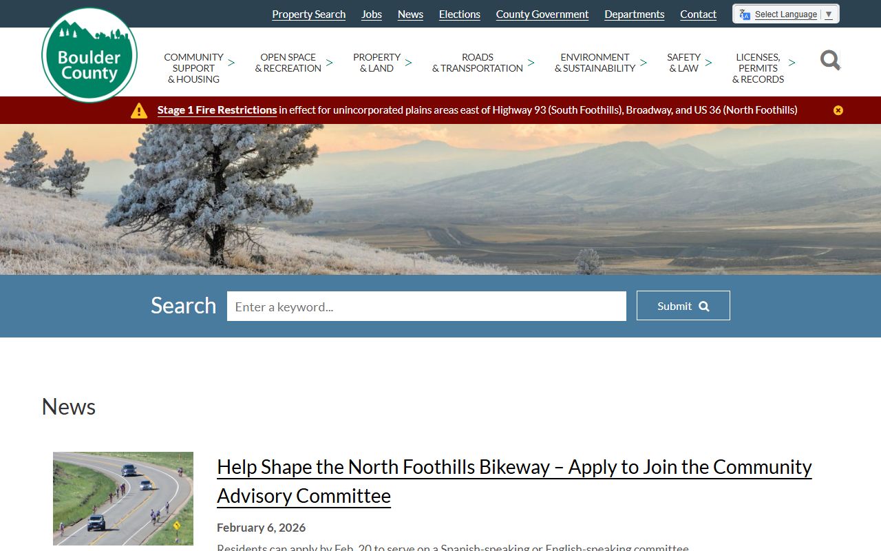 Boulder County Colorado homepage for white pages and public records