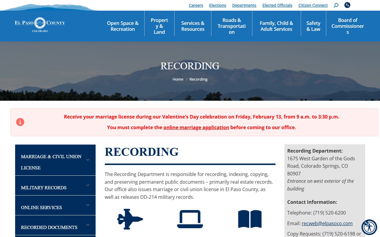 El Paso County recording department white pages search