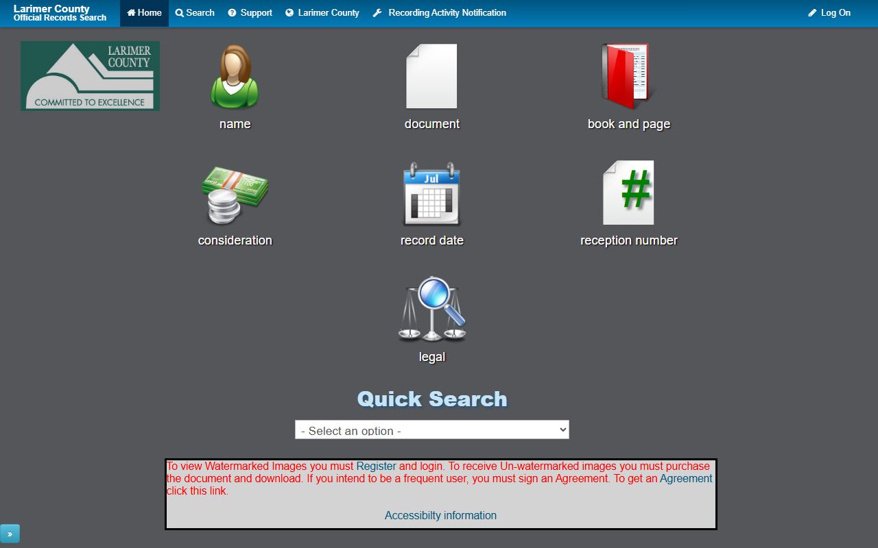 Larimer County Easy Access portal for white pages records search