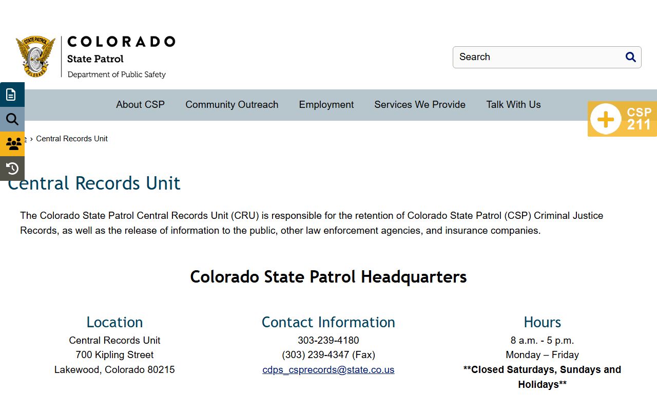 Colorado State Patrol records unit for public records